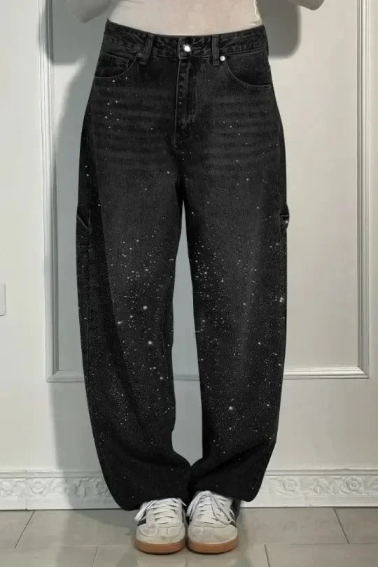 VIOLETTE™|Broek met hoge taille, wijde pijpen en knoopzakken